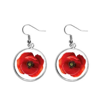 

Red Flower Painting Big Corn Ear Dangle Silver Drop Earring Jewelry Woman