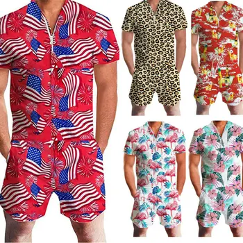 

Flamingos Floral Bodysuits Men 3D Funny Graphic Short Sleeve Jumpsuit Mens Playsuit Overalls Summer Casual One Piece Outfits