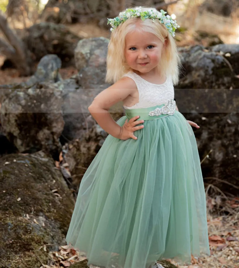 

Custom Flower Girls Dress Princess Birthday New Year Christmas Costume Pageant Party Dress with Sash