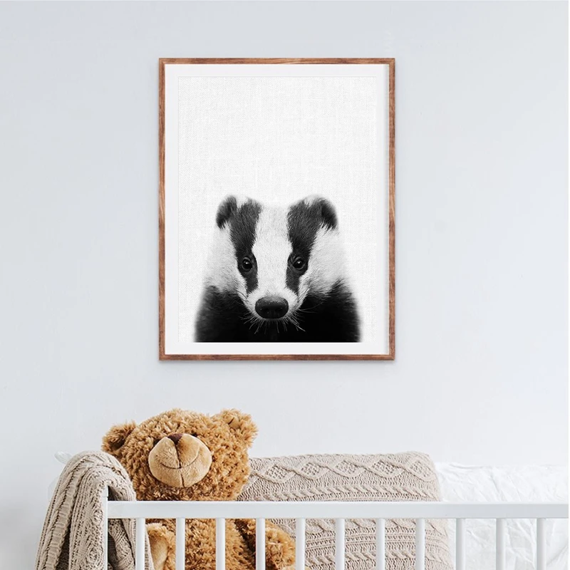 

Badger Baby Animals Nursery Wall Art Canvas Painting Woodland Forest Animal Nordic Poster Prints Wall Picture Kids Room Decor