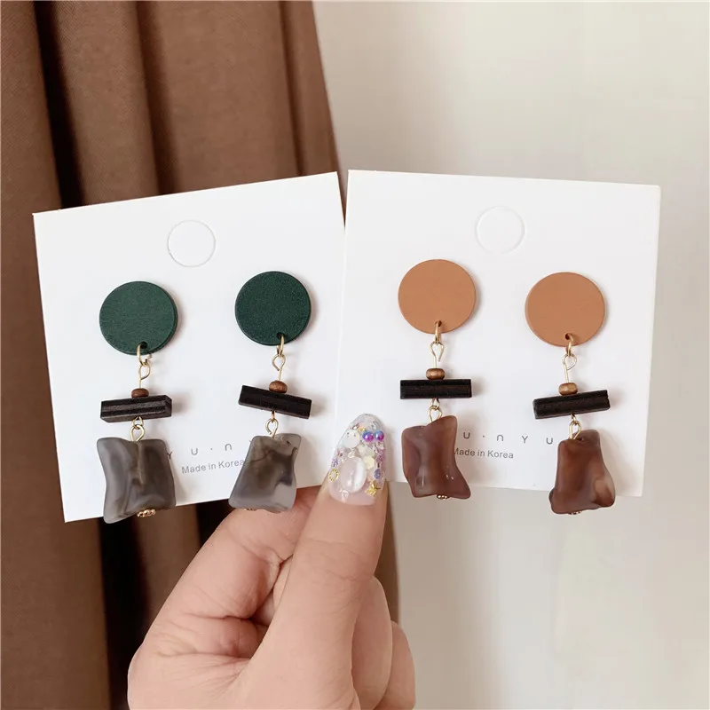 

S925 silver needle Korea restores ancient ways irregular woodiness temperament is contracted elegant individual character is lon
