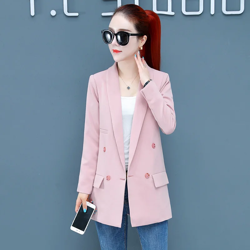 

2019 Autumn New Style WOMEN'S Dress Korean-style Solid Color Casual Suit Jacket Women Double-breasted INS Elegant Tops