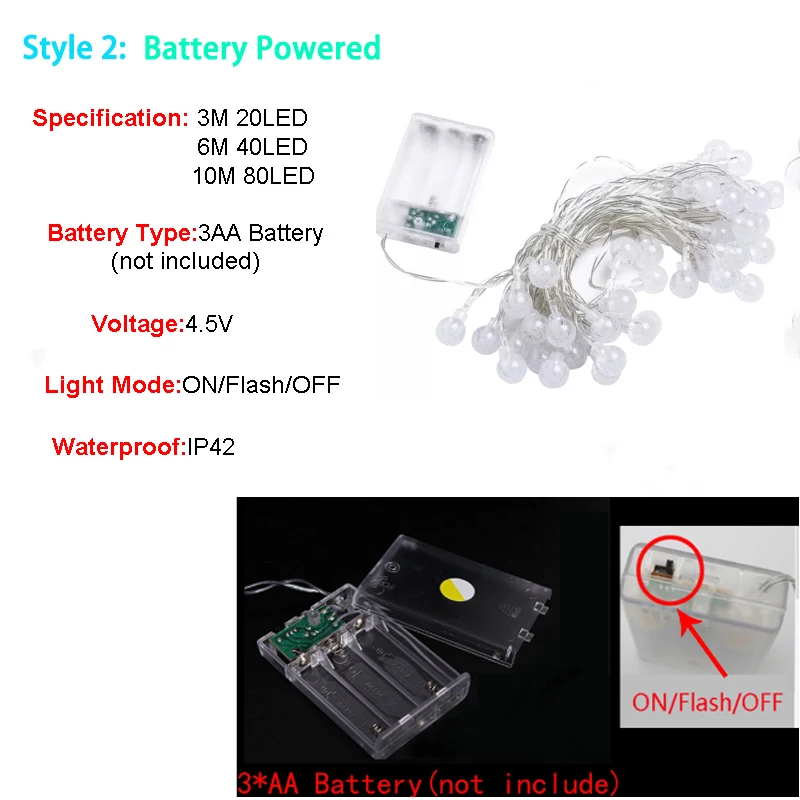 10 м 100LED 6 м 40LED Кристальный шар гирлянды Батарея Вспышка Фея лампа открытый для рождества праздничное украшение для дома