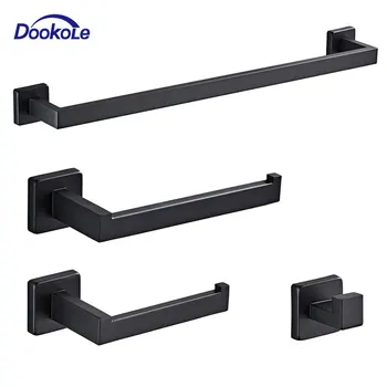 

4-Piece Bathroom Hardware Set, SUS 304 Stainless Steel Towel Bar, Robe Hook, Toilet Paper Holder, Towel Ring Matte Black