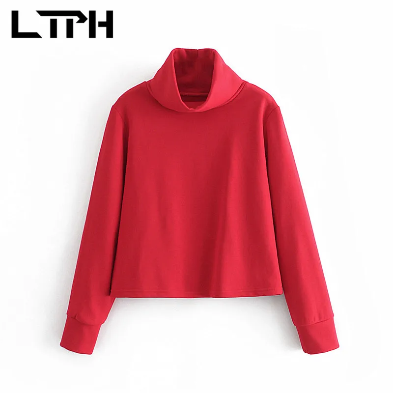 

LTPH Simple Solid color Turtleneck Long Sleeve Sweatshirts Casual All-match Thicken Warm women Sweatshirt tops 2020 Autumn New