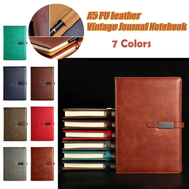 A5 PU Leather Vintage Journal Notebook Lined Paper Diary Planner with Buckle 
