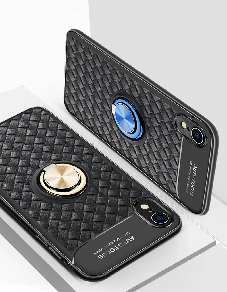 Для iPhone 6 6S 8 кожаный магнитный кольцевой кронштейн для iPhone 6S 7 8Plus XR мягкий чехол из ТПУ твердого закаленного стекла против падения телефона cas
