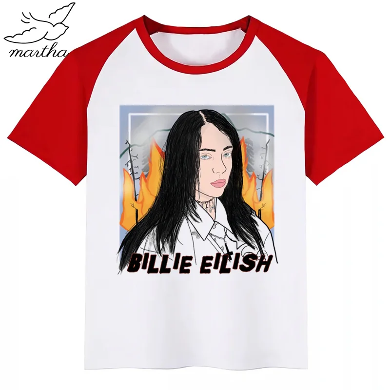 RedH BoysGirls Billie Eilish/футболка с мультяшным принтом детская забавная одежда детская летняя футболка с короткими рукавами для малышей - Цвет: RedH