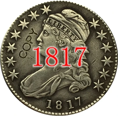 1817 США(1807-1836) 27 монет с закрытым бюстом, Надпись EDGE половина копия доллара монеты - Цвет: 1817