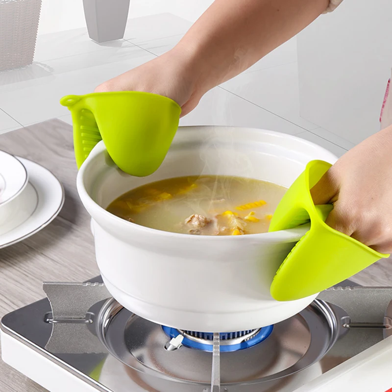1/2Pc espesar silicona horno guantes Guantes para horno y microondas pinzas antideslizantes tazón olla Clip guantes resistentes al calor cocina Gadget