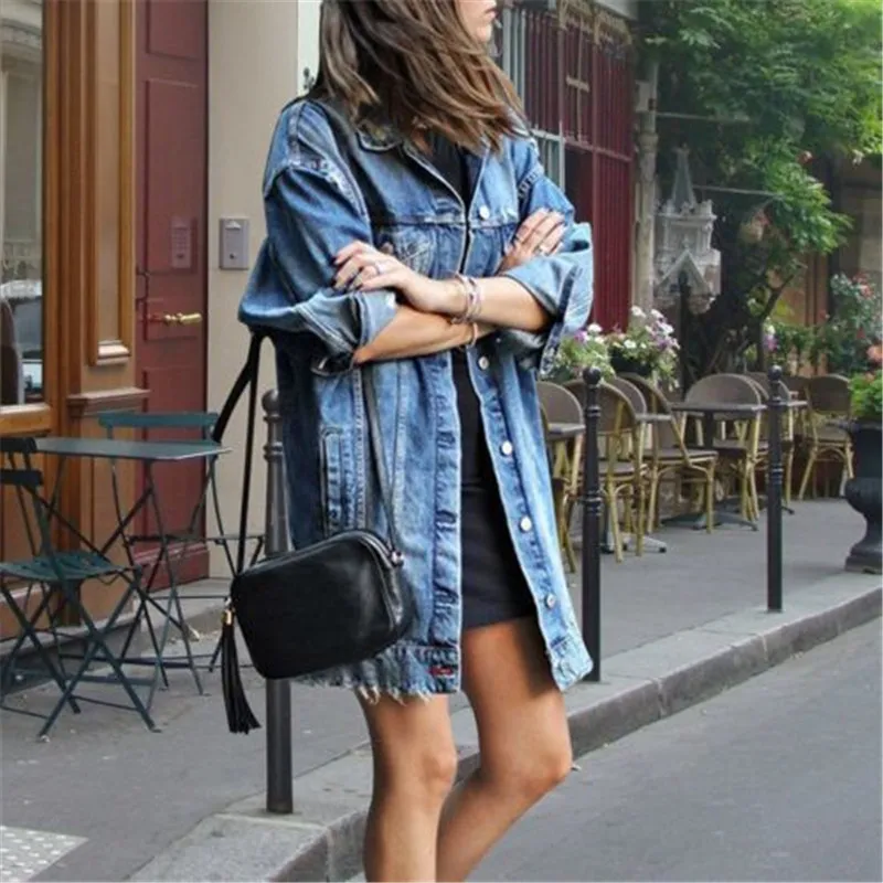 Fashion Autumn Women High Quality Denim Long Coats Oversized Long Sleeve Coat Button Jacket High Street Overcoat Plus Size S-3XL