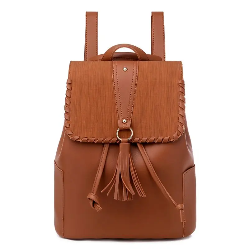 Модный рюкзак с кисточками, женская сумка на плечо из искусственной кожи, рюкзак для девочек-подростков - Цвет: Коричневый