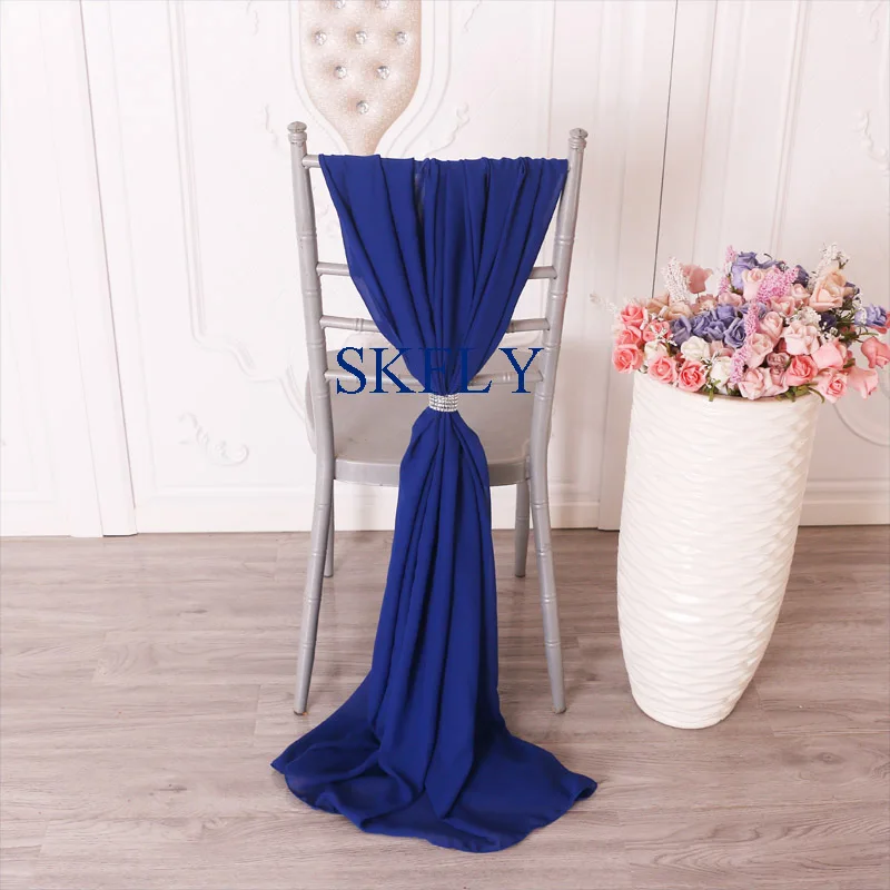 

SH003D cheap fancy wedding dark royal blue chiffon chair sash with buckle