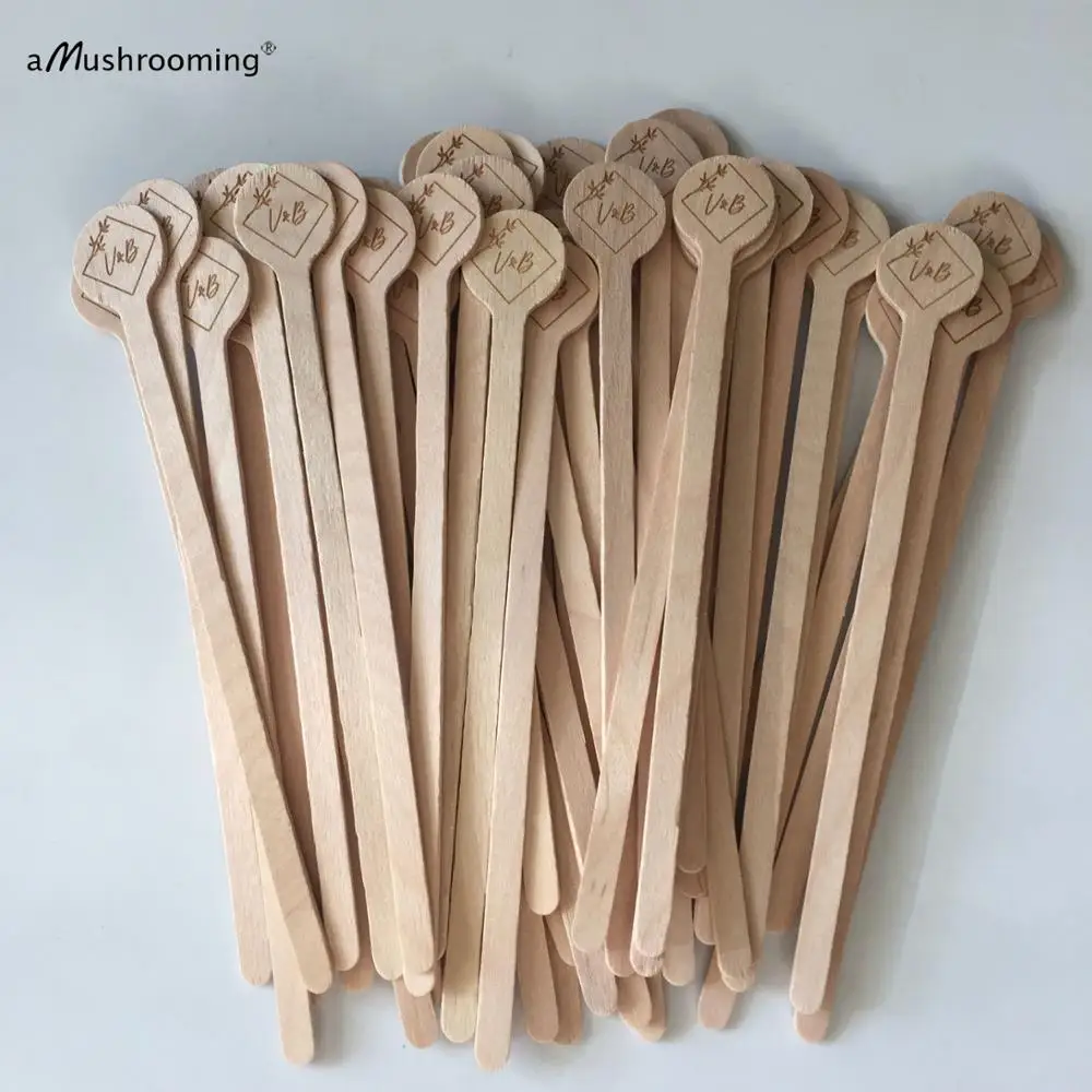 100pcs Cocktails Stirrers Drink Sticks with Initials Vintage Party Round wooden swizzle stirrers Wedding