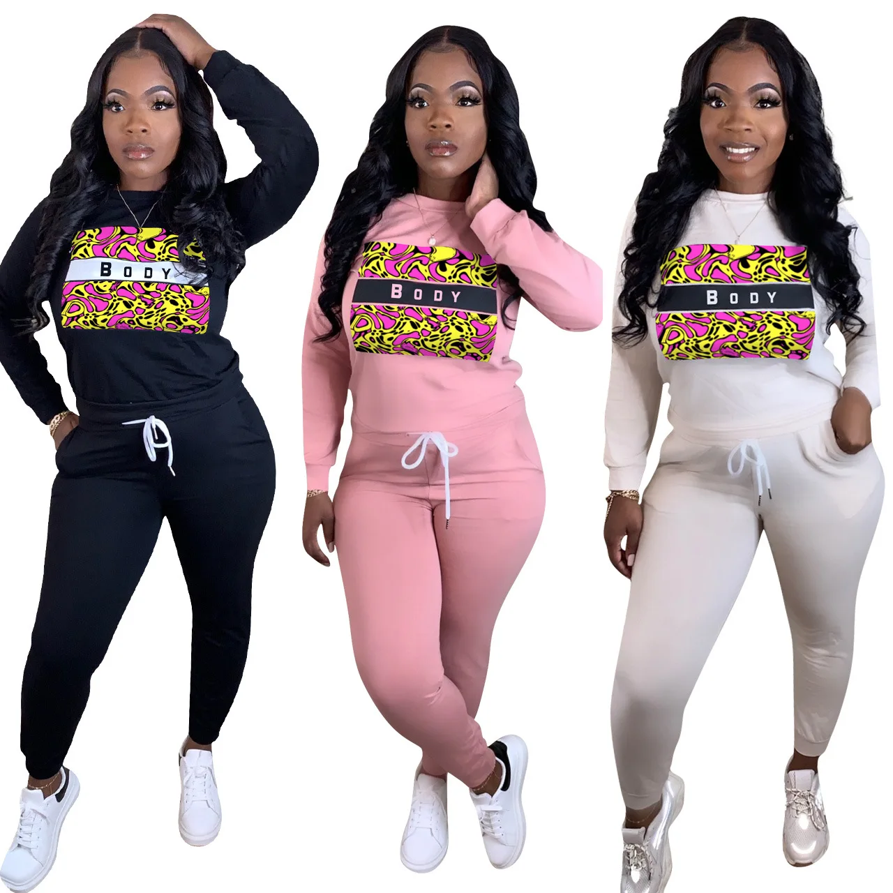 

Activewear Leopard Body Print Women's Set Sweatshirt Jogger Pants Set Sporty Tracksuit Fitness Two Piece Set Outfits