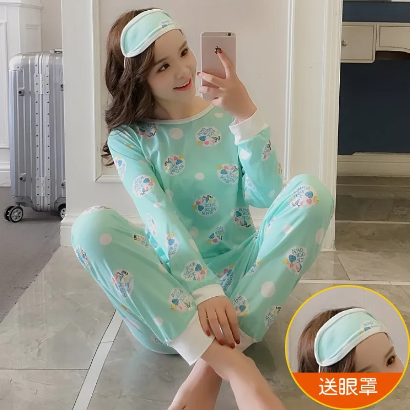

Pajamas Women's Autumn Knitted Long Sleeve Thin Korean-style Spring, Autumn And Winter Tracksuit Students Set Sweet Cute Fresh S
