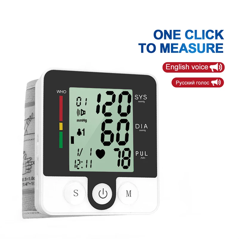 

English Or Russian Voice Tonometer Blood Pressure Monitor Automatic Digital LCD Wrist Apparatus for Measuring Pressure