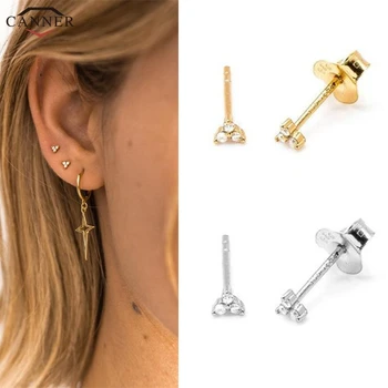 Gold Color Zircon Stud Earrings for Women Girls 925 Sterling Silver Mini CZ Crystal Stud Earrings 2019 Cute Tiny Earings Gift H4