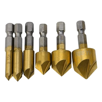 

6Pcs 1/4 Hex Shank HSS 5 Flute Countersink Drill Bit Set 90 Degree 6mm-19mm