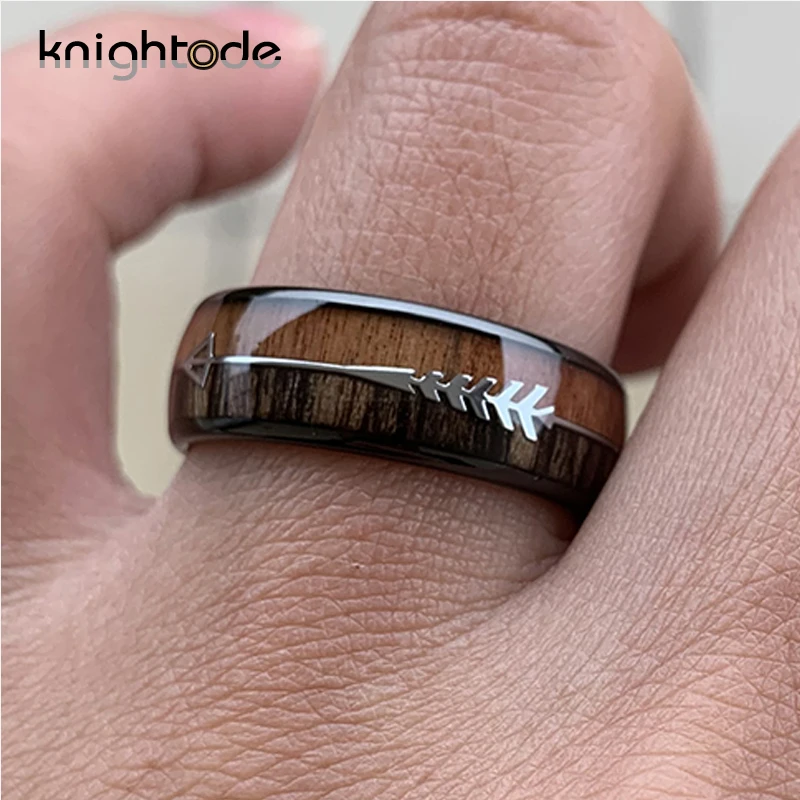 Billige 8 6mm Mode Rose Gold Wolfram Hartmetall Holz Ringe Frauen Männer Klassische Silber Engagement Band Und Stahl Pfeil inlay Schwarz Stil