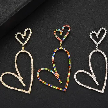 

GODKI Bohemian BIG HEART Dangle Drop Earrings For Women 2019 Fashion Geometric Round Earrings ZIRCON Cross Earring Jewelry