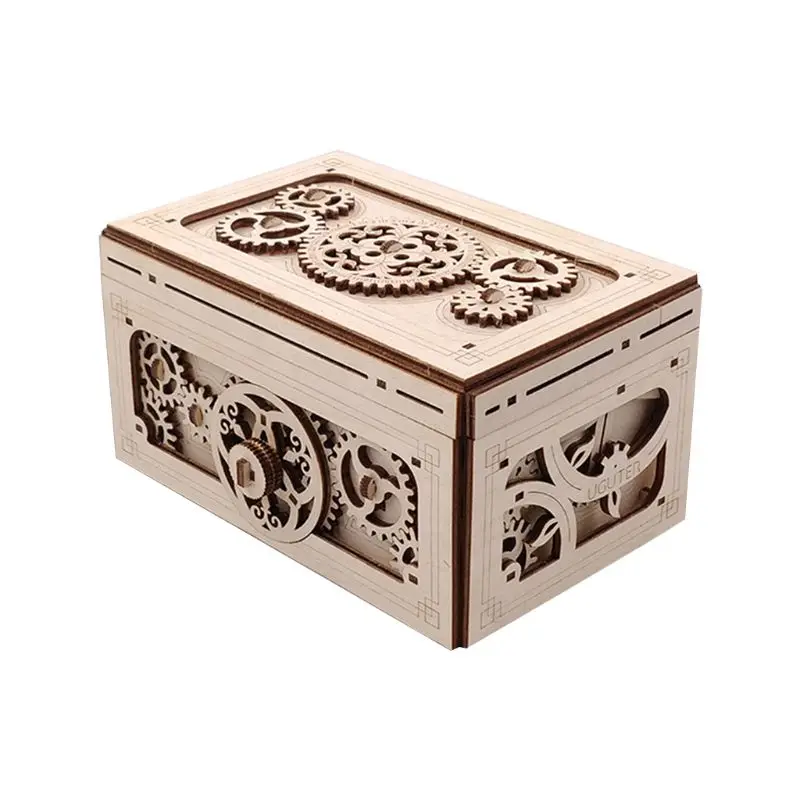 

Wooden Mechanical Transmission Model Music Jewelry Box 3D Assembled DIY Wood Secret Treasure Chest Boxes