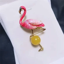 LETSFUN ювелирные изделия натуральные бусины из халцедона Фламинго благородная брошь подарки