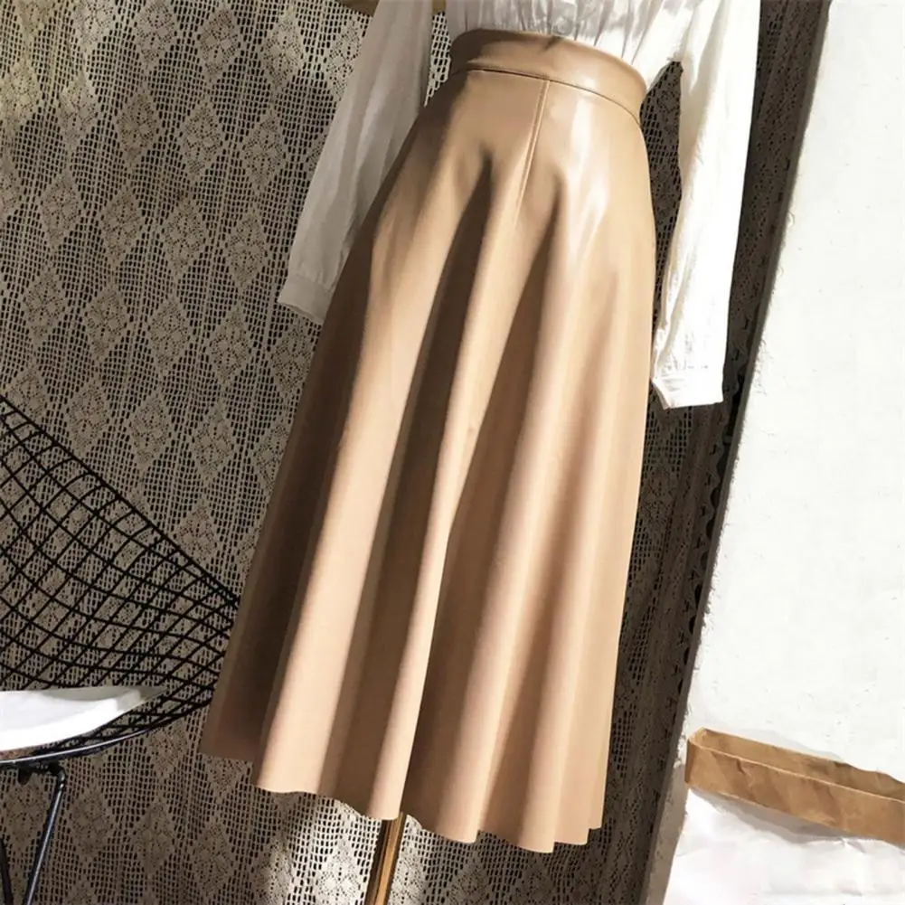 leather skirts ladies Elastic Highwaisted skirt Side Pockets Maxi