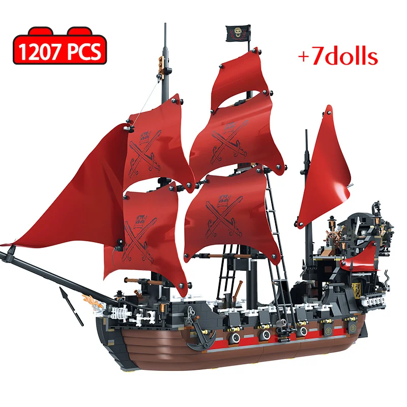 

1207pcs Caribbean Pirates Queen Annes Revenge model Building Blocks Pirate Ship boat figures bricks Toys for kids