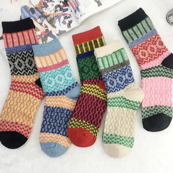 

5 Pairs Autumn Winter New Thick Warm Lady Rabbit Wool Socks Women Straight Line National Wind Cashmere Socks Woman