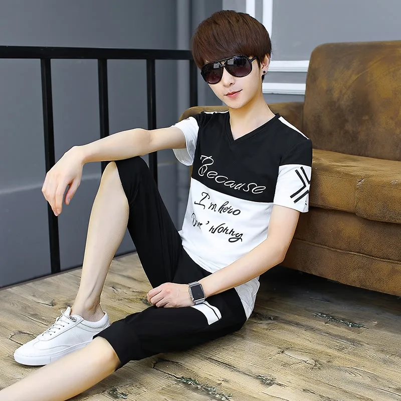 

Heart with Cool Home-Item Number 162-p45 Summer Teenager MEN'S Short-sleeved T-shirt Capris Students Set