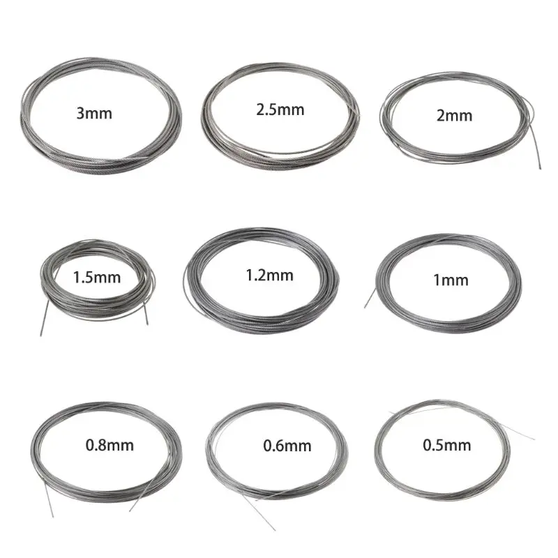 10m 304 Stainless Steel Wire Rope Soft Fishing Lifting Cable 7*7 Clothesline 0.5mm/ 0.8mm/1mm/1.2mm/1.5mm/2mm/2.5mm/3mm