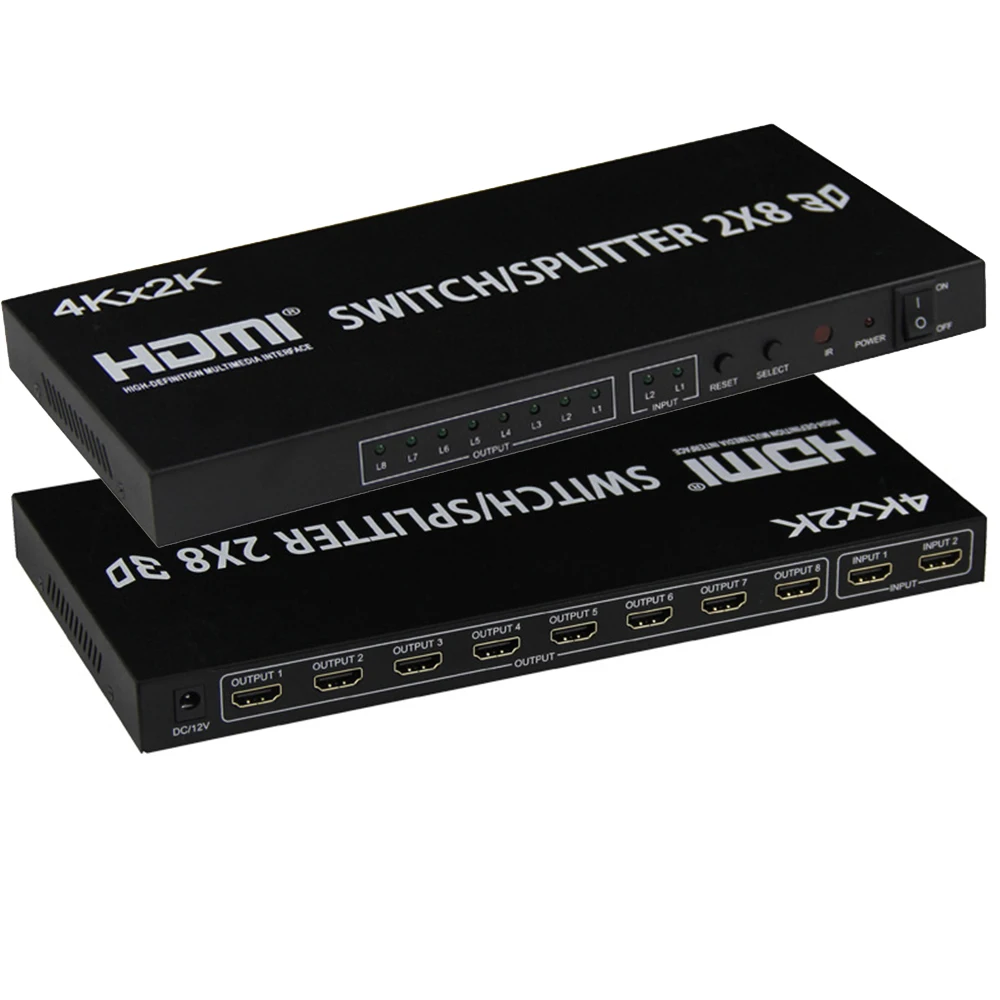 4K HDMI Swithcher Splitter 2X8 HDMi 2 в 8 out splitter Switch 1 4 V подключается до HDTV|Кабели HDMI| |