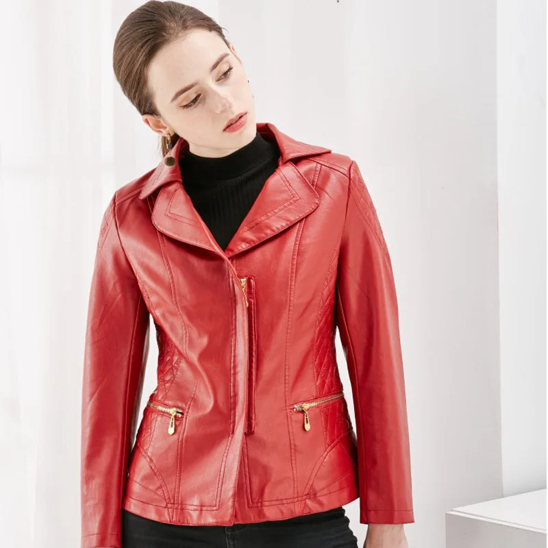 

Women's Gothic Short Red Large Size Faux Leather Jacket Coat 2019 Autumn Winter Outerwear Shrug Clothes 5XL