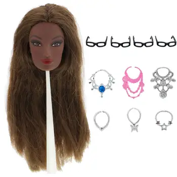 

1x High Quality Limited Edition Collection Doll Head With 6x Fashion Plastic Necklaces DIY Accessories For 12" Doll Kids Toy