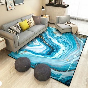 

Abstract Marble Area Rugs Creative White Golden Blue Pattern Living Room Bedroom Decor Carpet Hallway Kitchen Non-Slip Floor Mat