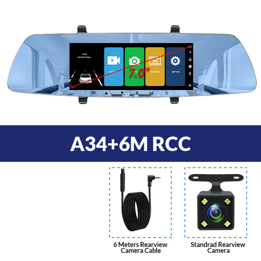 A34-6M RCC E-ACE Автомобильный видеорегистратор FHD 1080P зеркало заднего вида g-сенсор видеорегистратор ночного видения видеорегистратор Двойной объектив Автомобильная камера с объективом заднего вида - Название цвета: A34-6M RCC