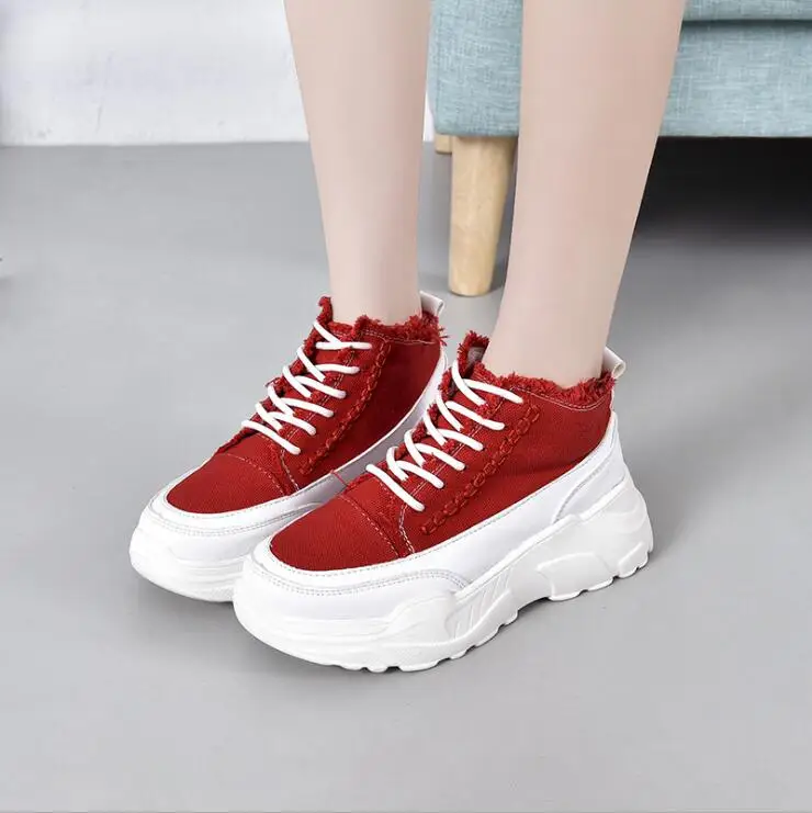 Tleni/Высококачественная женская спортивная обувь; прогулочная обувь на толстой подошве; сезон осень; Новинка года; кроссовки; парусиновая дышащая обувь; ZK-105 - Цвет: Красный
