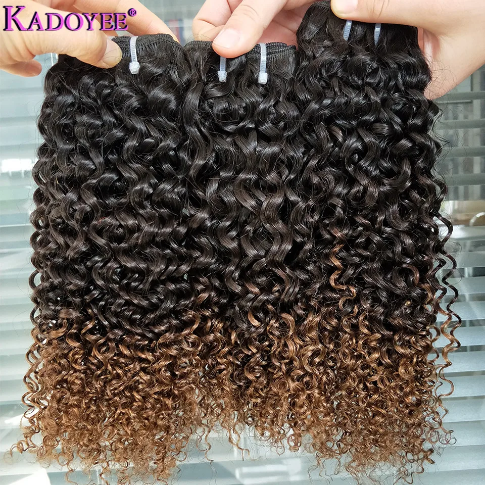 Кудрявые кудрявые человеческие волосы пряди 3 пряди/4 пряди 8-2" средний коэффициент бразильские волосы remy для наращивания Омбре цвет для черных женщин