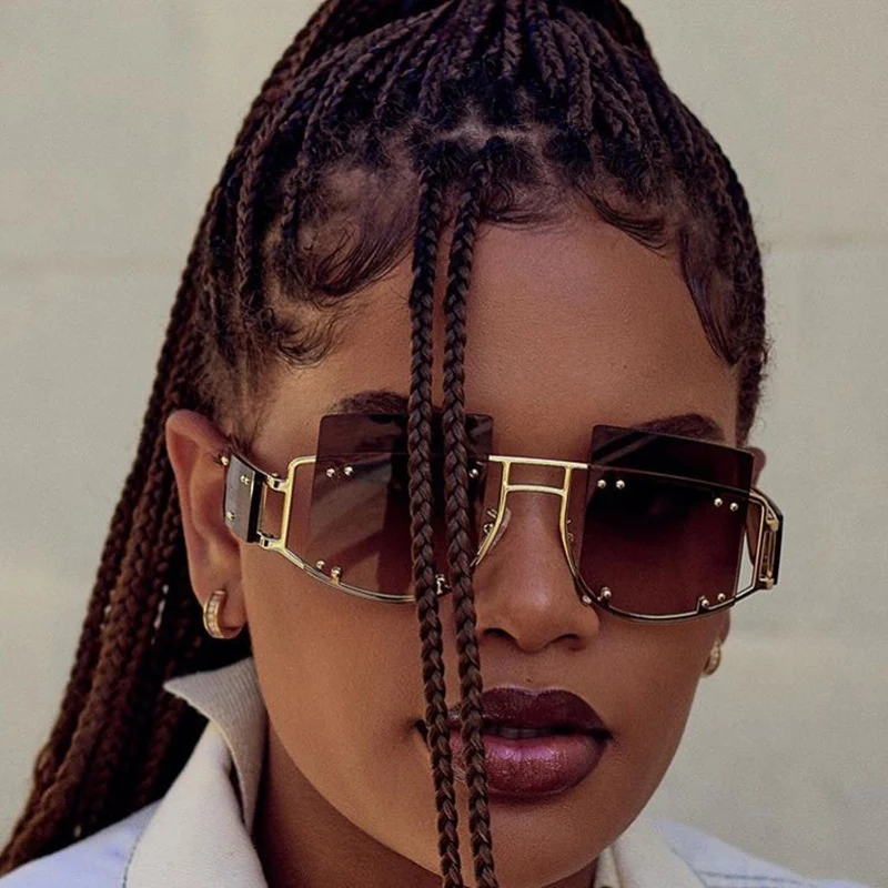 Уникальные женские солнцезащитные очки Rihanna оверсайз индивидуальность без оправы брендовые дизайнерские новые панк Солнцезащитные очки мужские унисекс Oculos Gafas