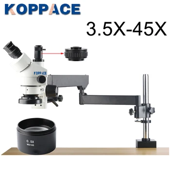 

KOPPACE 3.5X-45X,Trinocular Stereo Zoom Microscope, 0.5X lens,Mobile phone repair microscope,WF10X Eyepieces,144 LED Ring Light