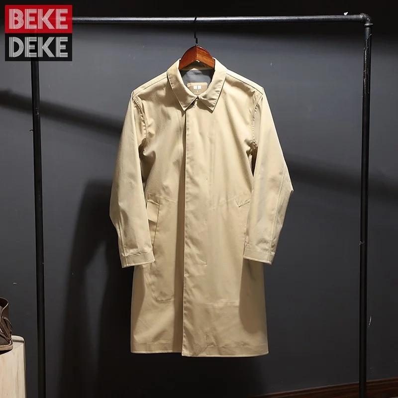 

Тренчкот мужской с отложным воротником, однобортный непродуваемый водонепроницаемый длинный плащ, Повседневная ветровка, верхняя одежда на осень