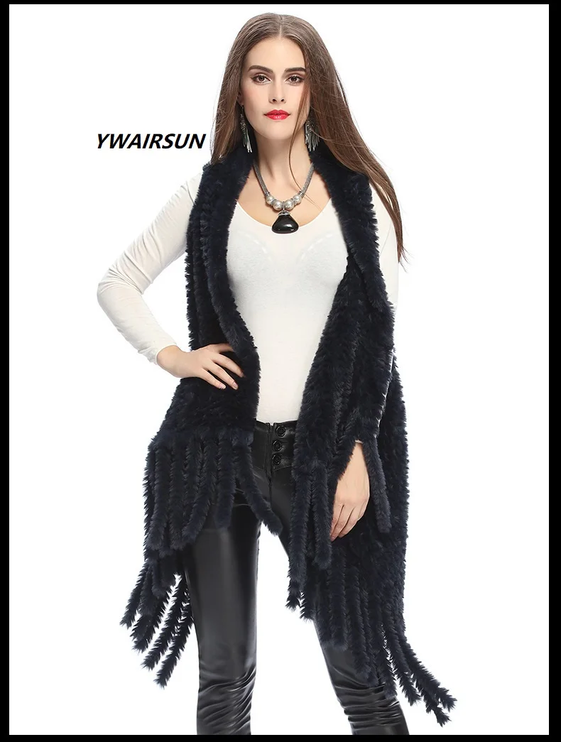 YWAIRSUN ручная кроличья меховая шаль с бахромой меховой жилет Женское пальто