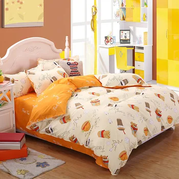 

Cartoon Burger Fries Bedding Set Home Textiles Cute Bed Linens For Kids Sheet Pillowcase Cover Gift Quilt Cover 3/4pcs Duvet
