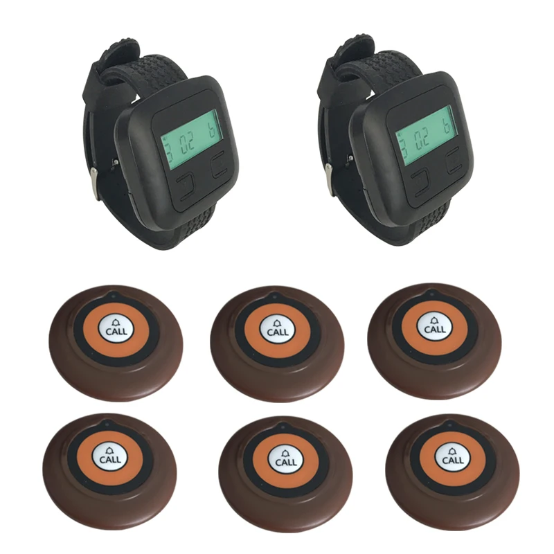 Wireless Paging System 2 Wrist Watch Receiver +6 Ultrathin Call Buttons For Restaurant Factory Cafe Clinic Bar | Компьютеры и офис