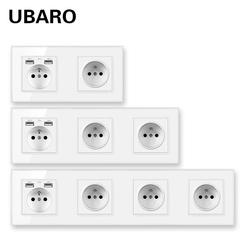 UBARO Norme Française En Verre Trempé de Cristal Usb 5V 2100mA Enchufe Prise Murale Steckdose Épuré Prise Murale Prises AC100-250V