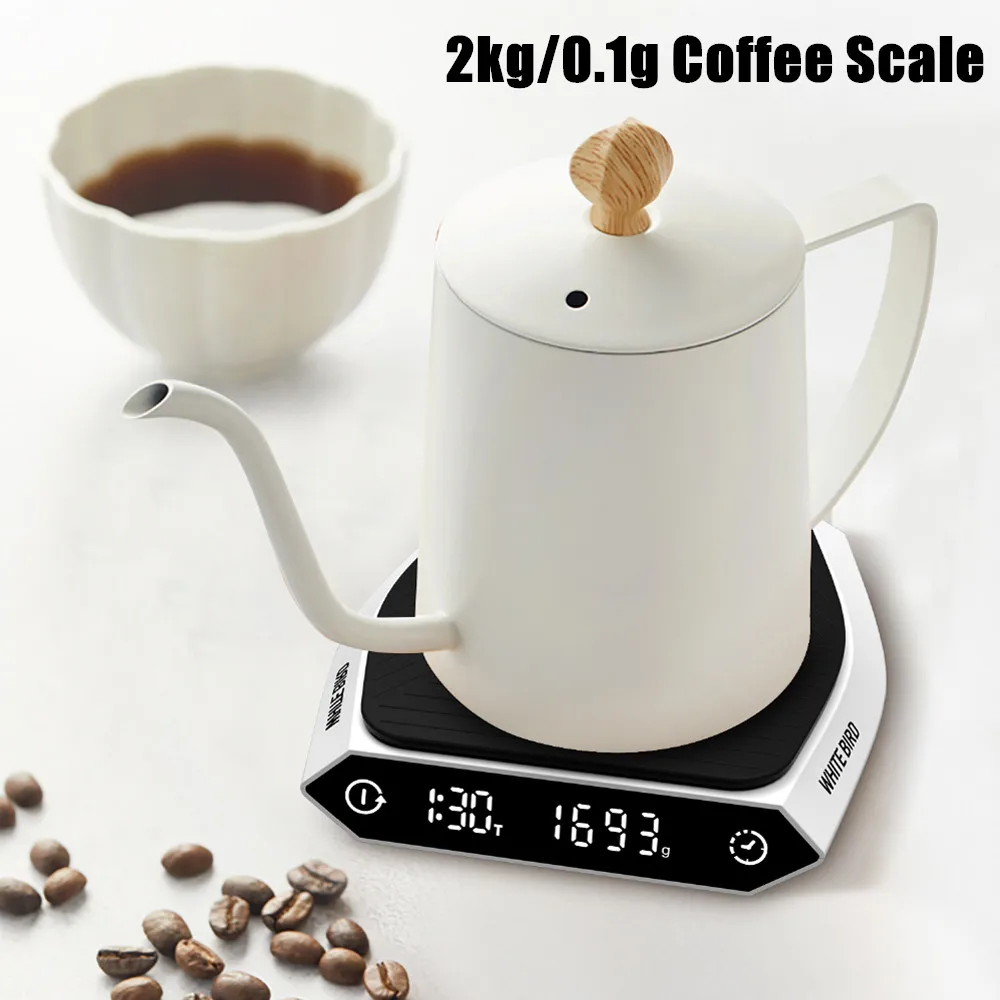 

Household 2kg/0.1g Digital Drip Coffee Scale Kitchen Scales Weight LCD Electronic Balance With Timer USB-power