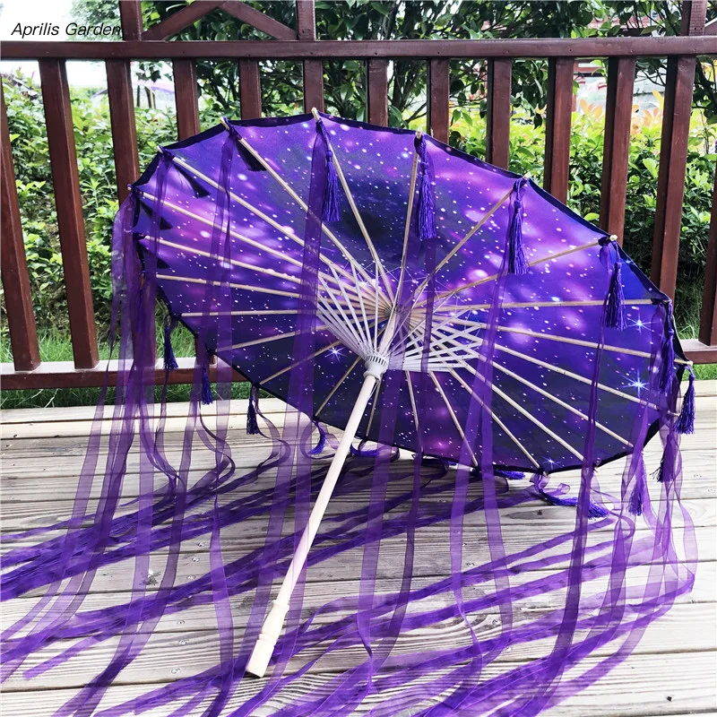 82cm Hanfu Oiled Paper Umbrella Rain Women Photography Prop Rain proof Ribbon Antique Tassels Umbrella Fan Paraguas Parasol Paper Umbrella