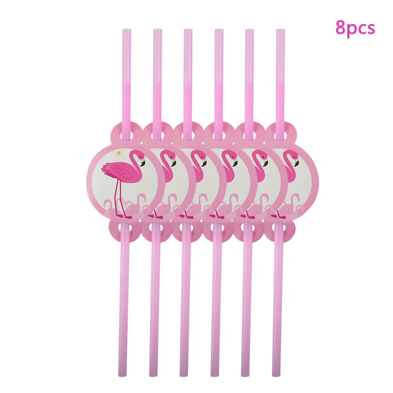 8pcs straw Вечерние принадлежности фламинго, тропические Гавайские вечерние принадлежности, бумажный шарик, тарелки, соломенные украшения для первого дня рождения детей - Цвет: 8pcs straw