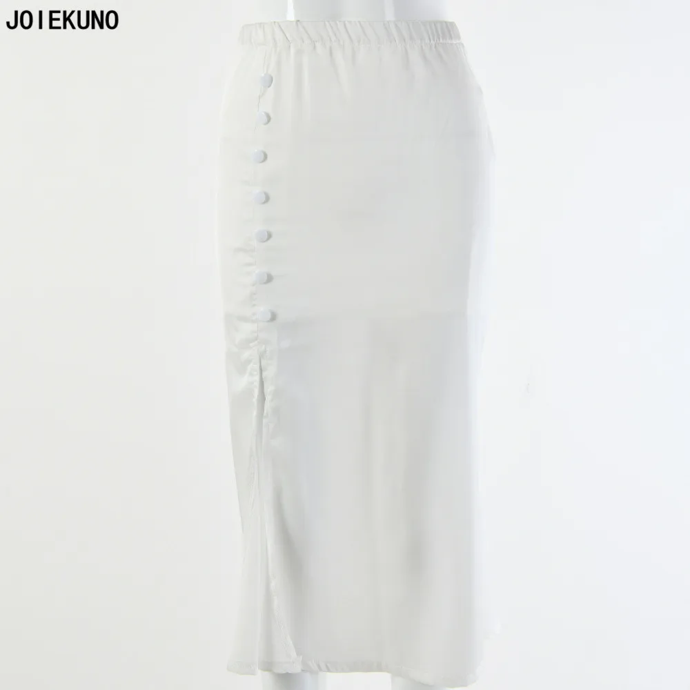 JOIEKUNO на цельных высоких уличная модная длинная юбка женские юбки mujer moda пикантные Modis Кнопка разрез Для женщин вечерние юбка FD8222